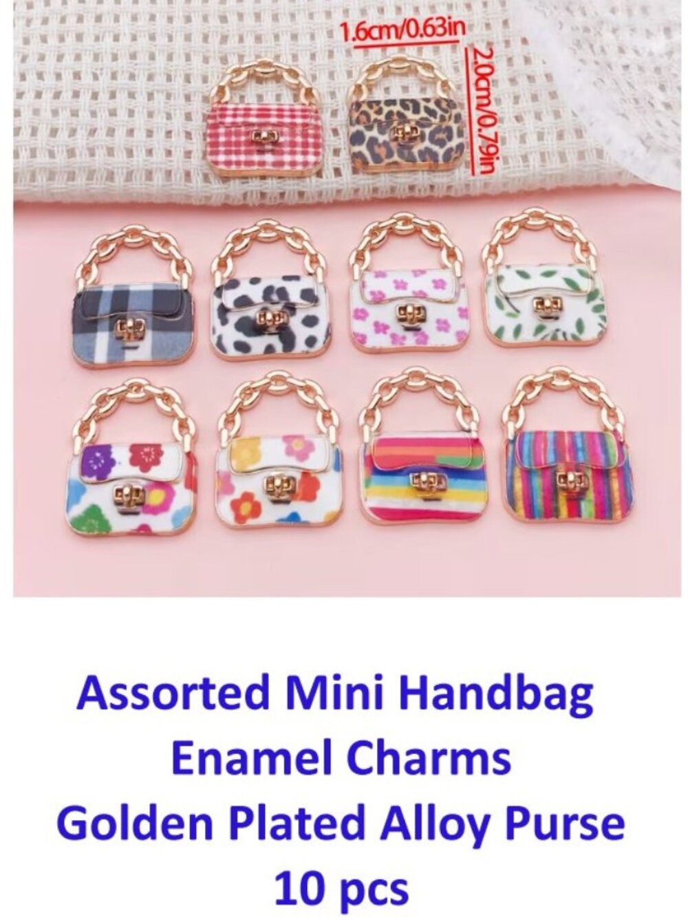 Assorted Mini Handbag Enamel Charms, Golden Plated Alloy 10pcs